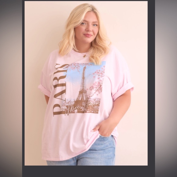 Arula Baby Pink Graphic Paris Tee 0X/1X NWT - Picture 1 of 3